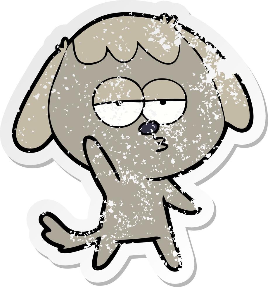 distressed sticker of a cartoon bored dog vector