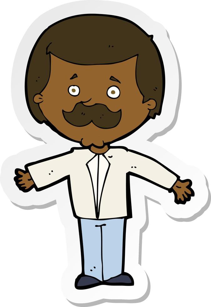 sticker of a cartoon mustache man with open arms vector