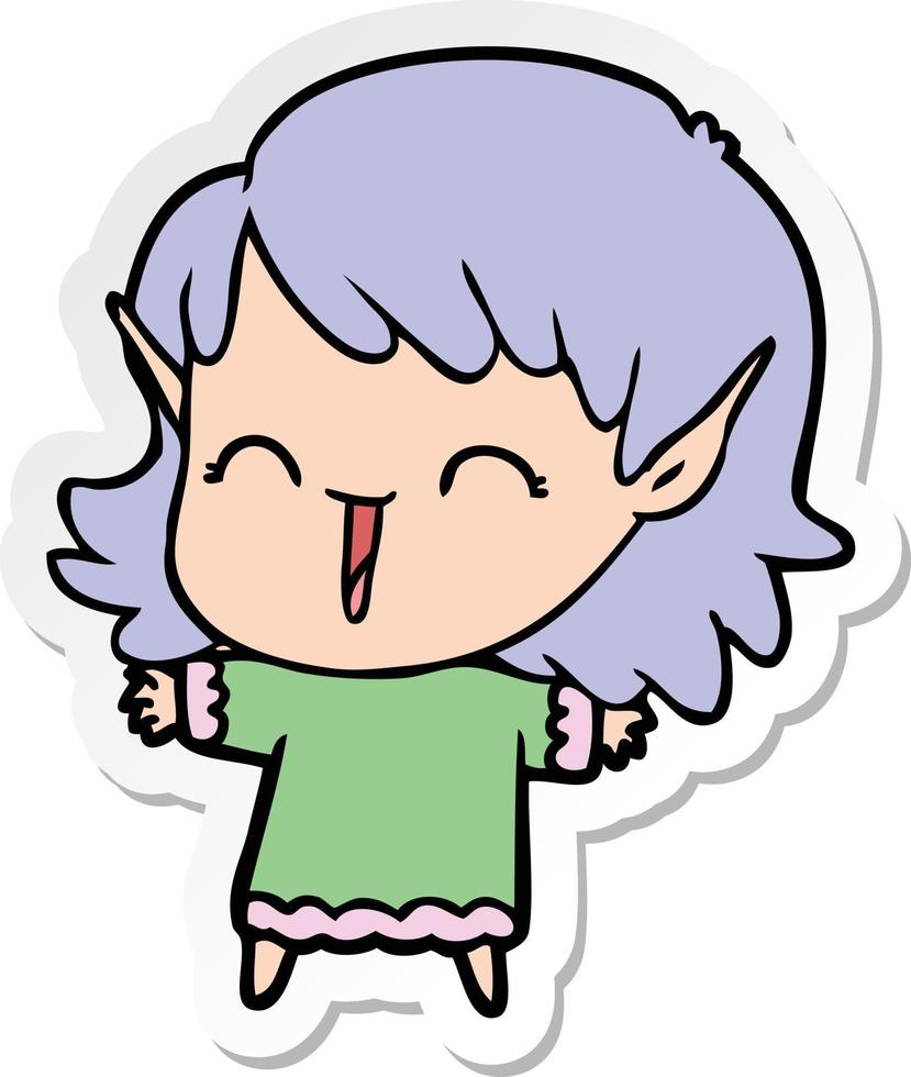 sticker of a cartoon elf girl vector