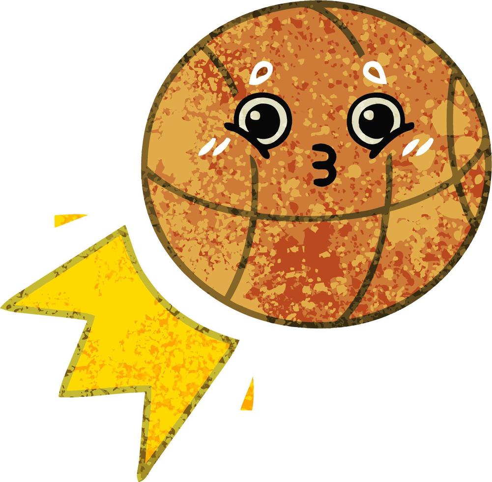 retro illustration style cartoon basketball vector