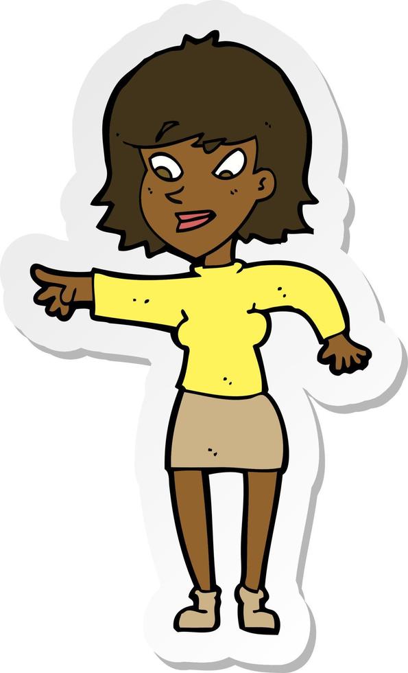 sticker of a cartoon woman pointing vector