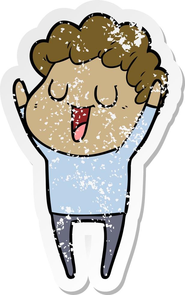 distressed sticker of a laughing cartoon man vector