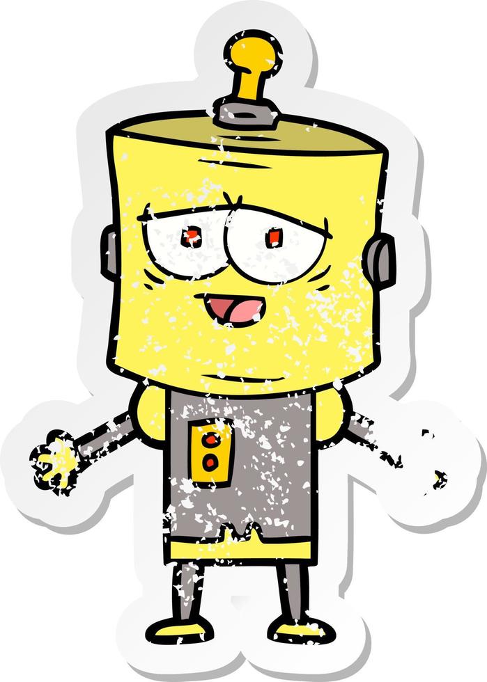 distressed sticker of a cartoon robot vector