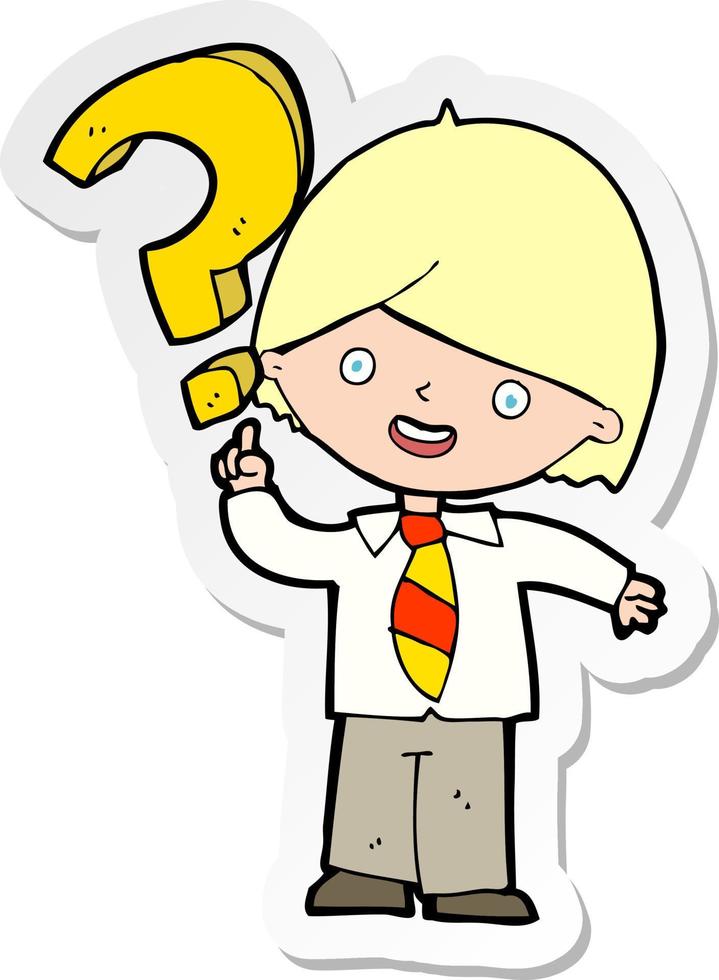 sticker of a cartoon boy with question vector