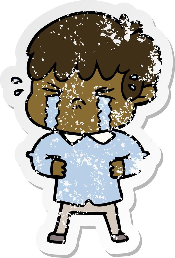 distressed sticker of a crying boy cartoon vector
