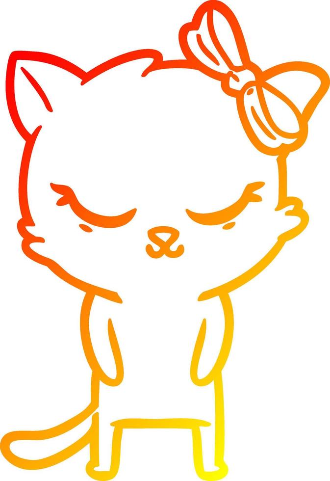 warm gradient line drawing cute cartoon cat with bow vector