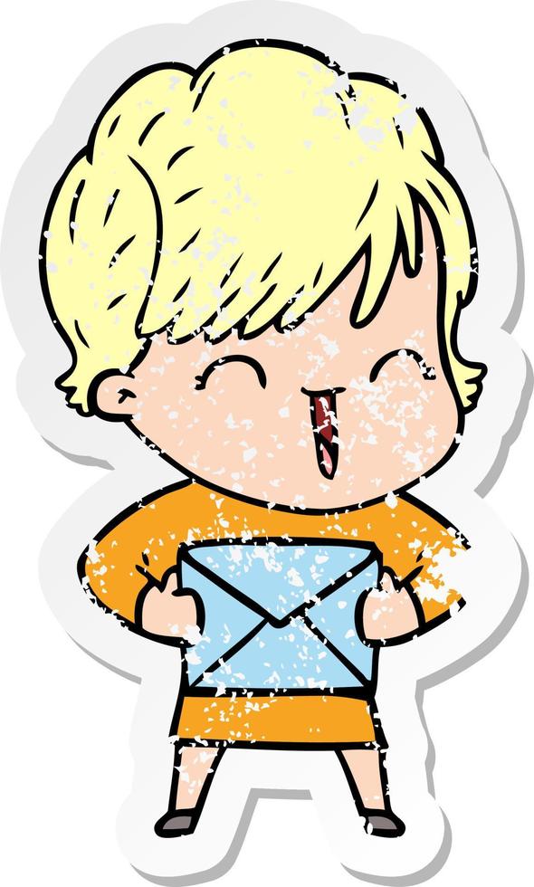 distressed sticker of a cartoon laughing woman vector