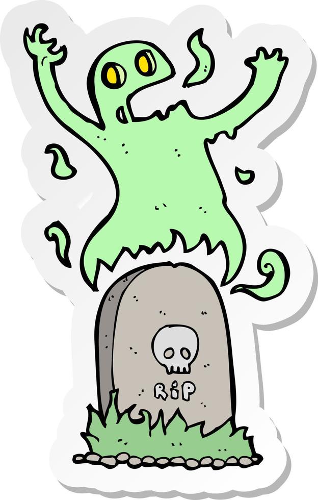 sticker of a cartoon ghost rising from grave vector