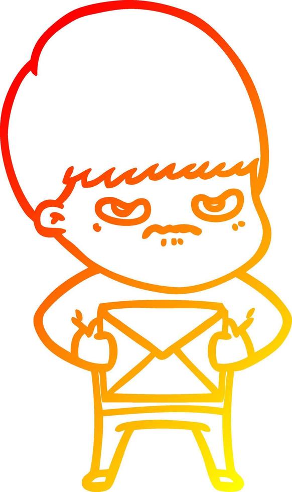 warm gradient line drawing angry cartoon boy vector