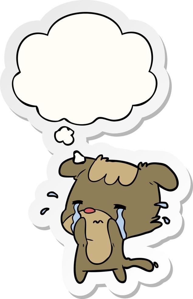 cartoon sad dog and thought bubble as a printed sticker vector