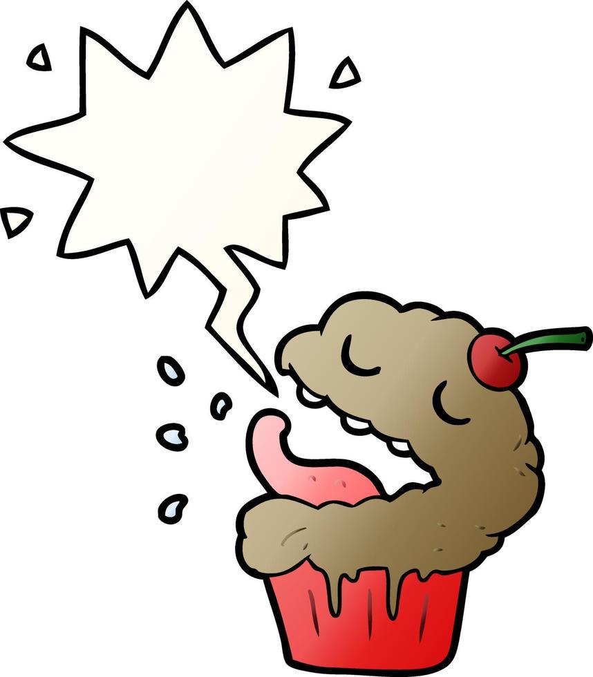 funny cartoon cupcake and speech bubble in smooth gradient style vector