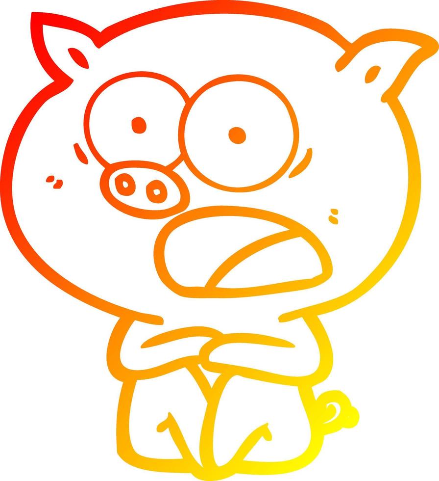 warm gradient line drawing shocked cartoon pig sitting down vector