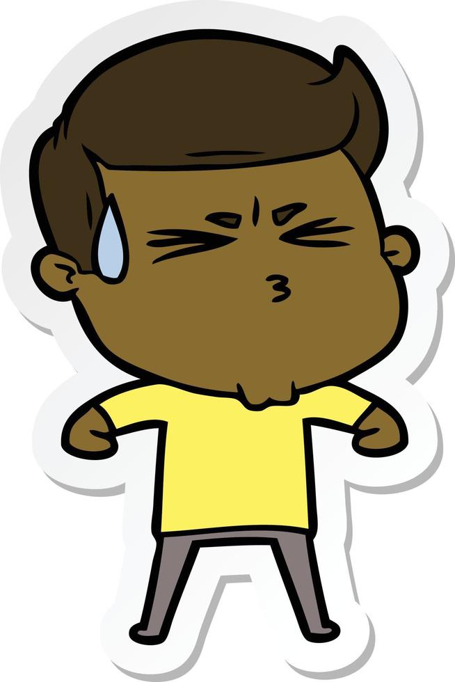 sticker of a cartoon man sweating vector