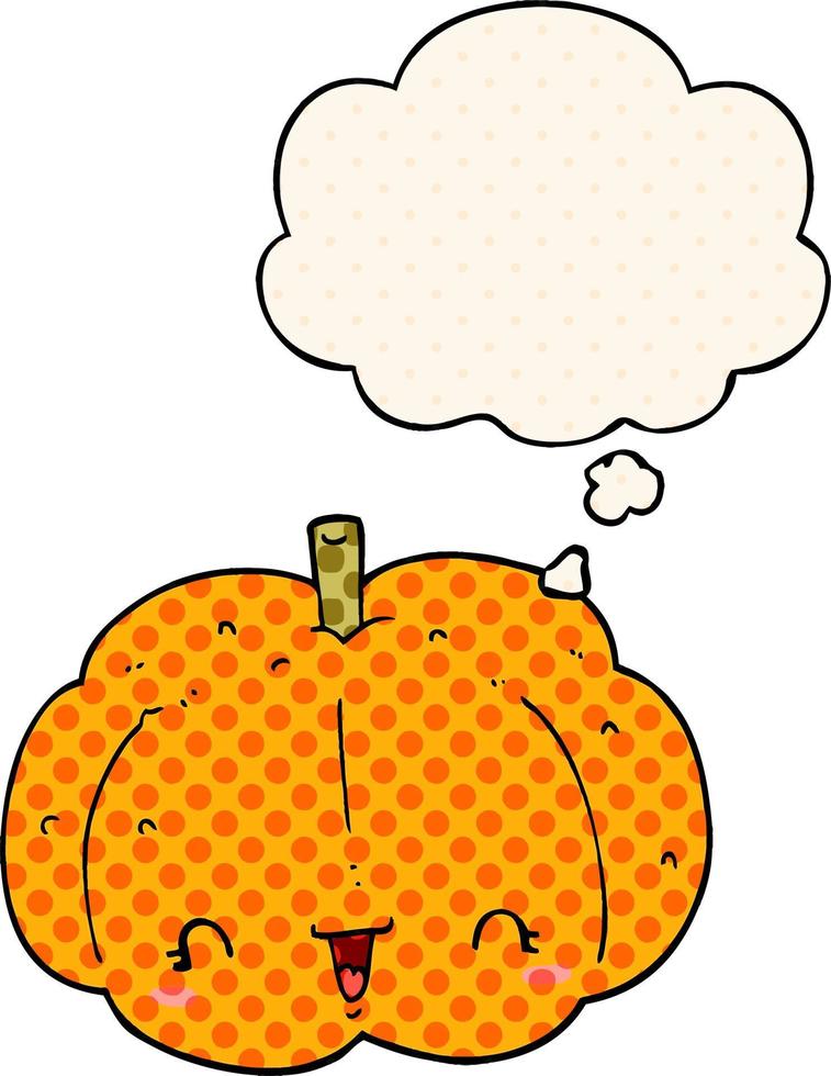 cartoon pumpkin and thought bubble in comic book style vector