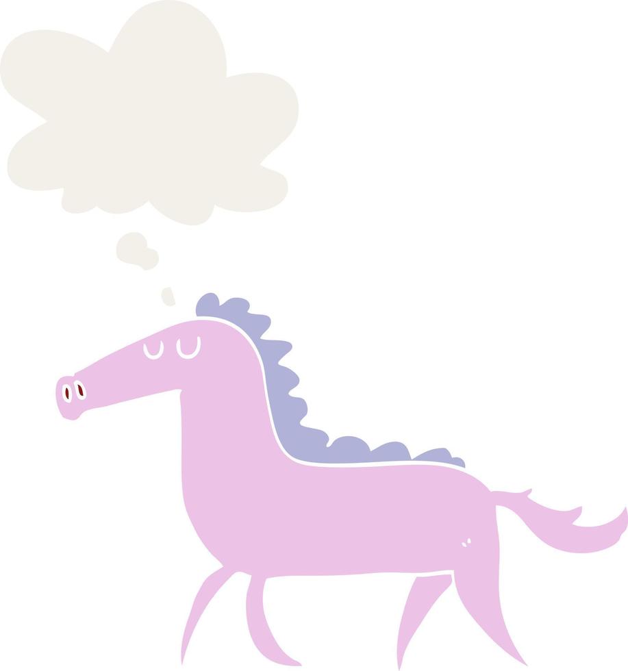 cartoon horse and thought bubble in retro style vector