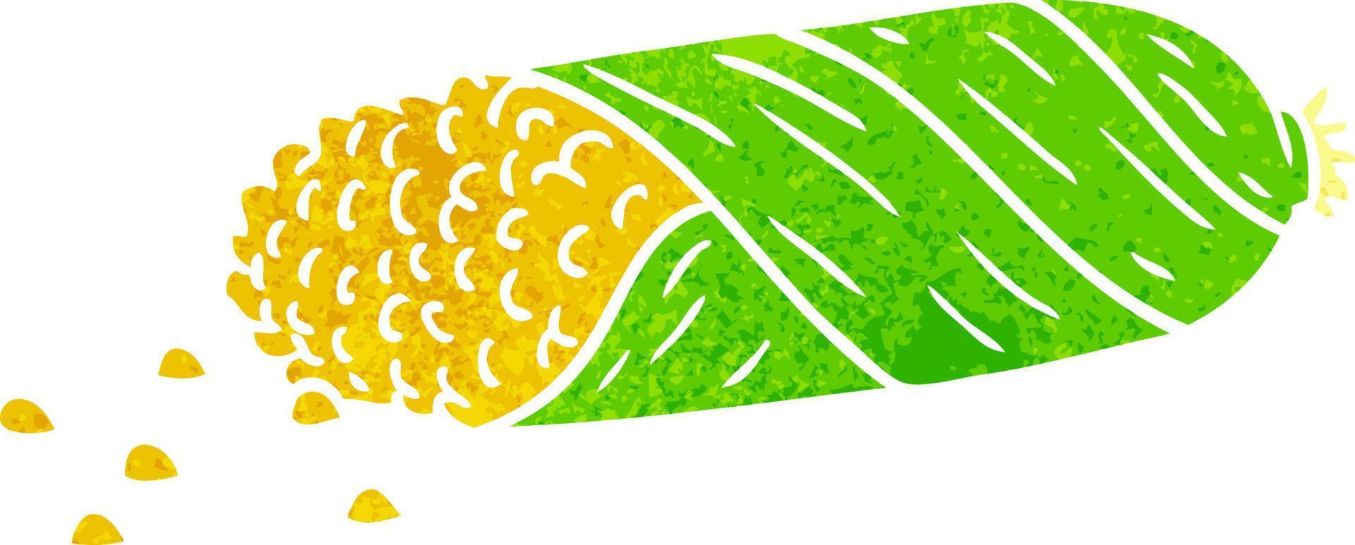 retro cartoon doodle of fresh corn on the cob vector