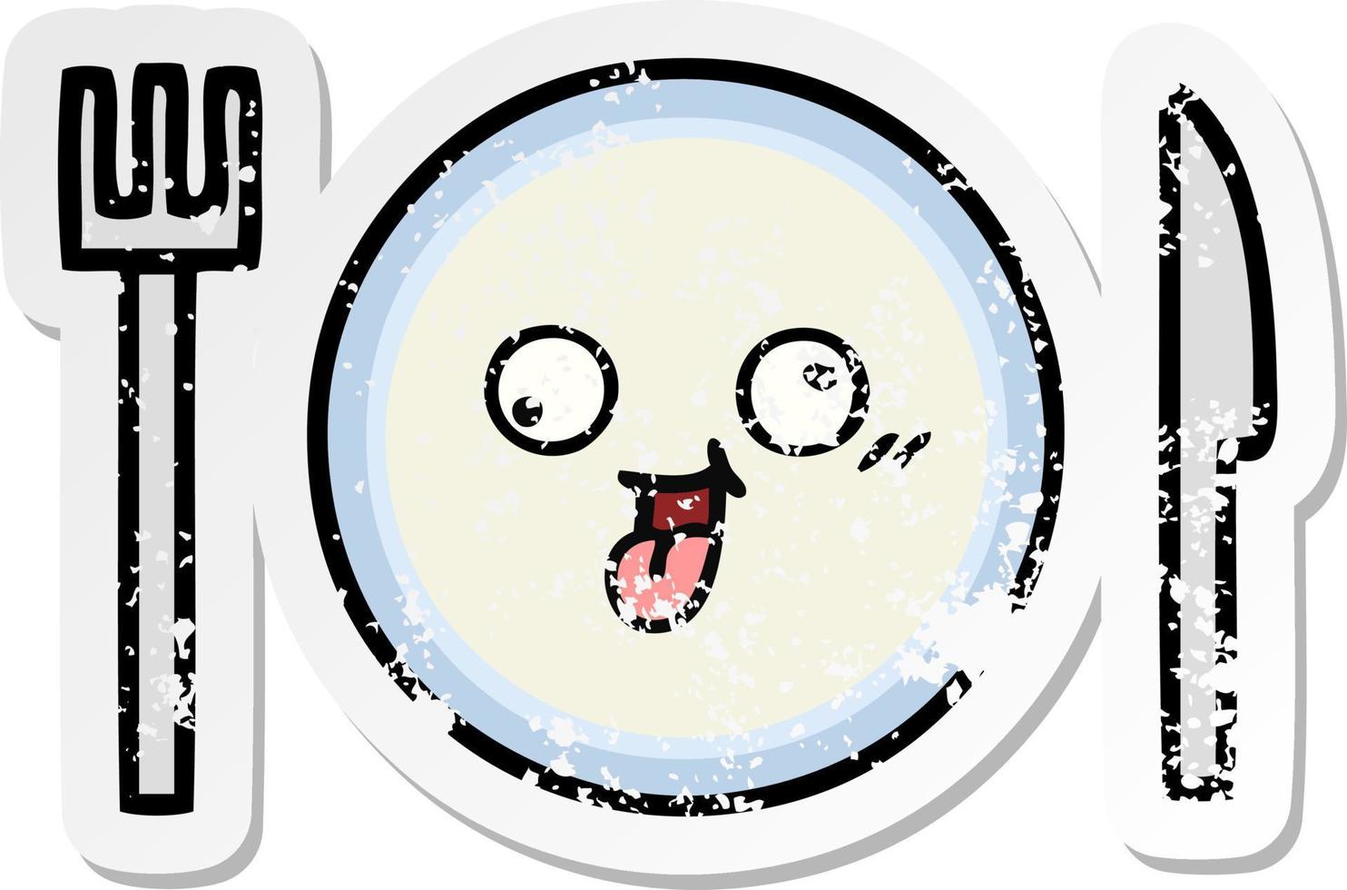 distressed sticker of a cute cartoon dinner plate vector