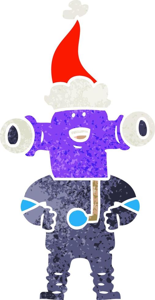 friendly retro cartoon of a alien wearing santa hat vector