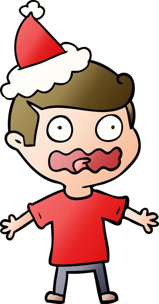 gradient cartoon of a man totally stressed out wearing santa hat vector