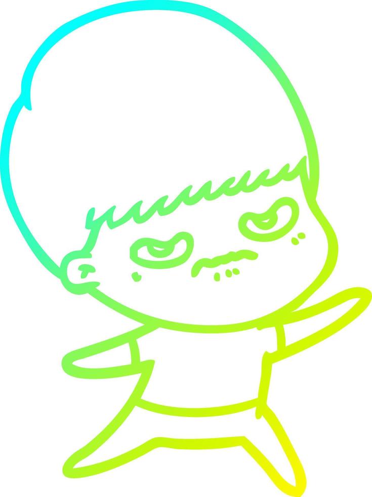 cold gradient line drawing cartoon angry boy vector