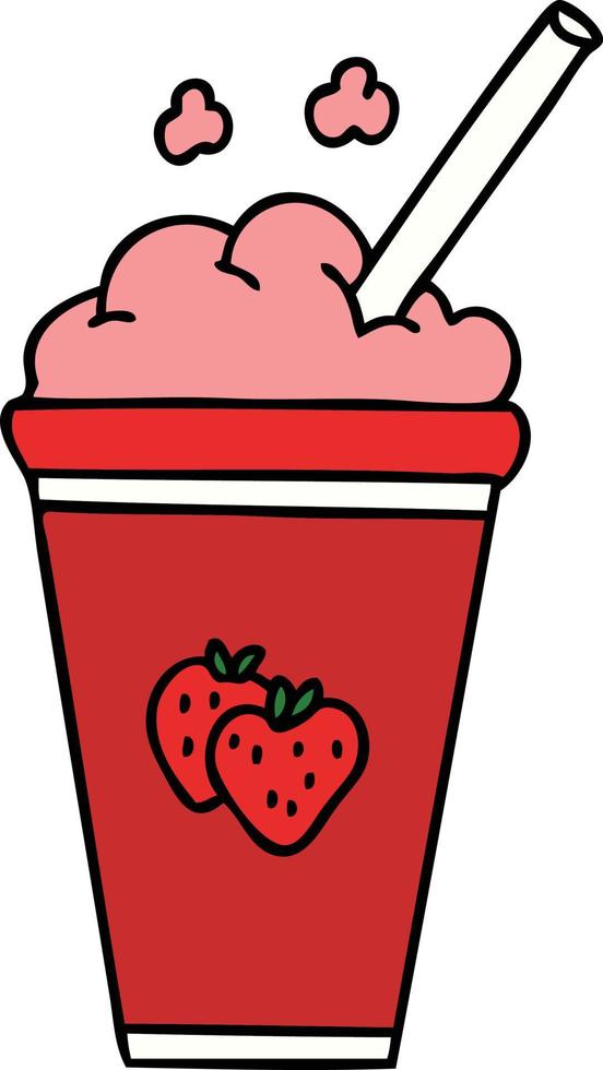 quirky hand drawn cartoon strawberry milkshake vector