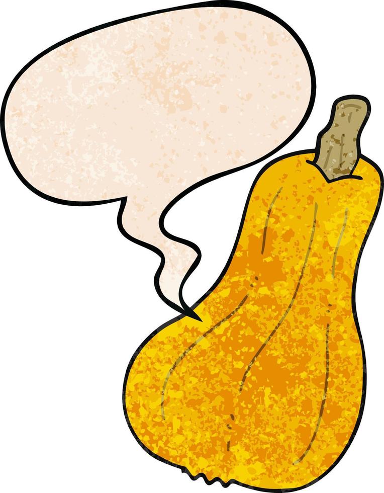 cartoon squash and speech bubble in retro texture style vector