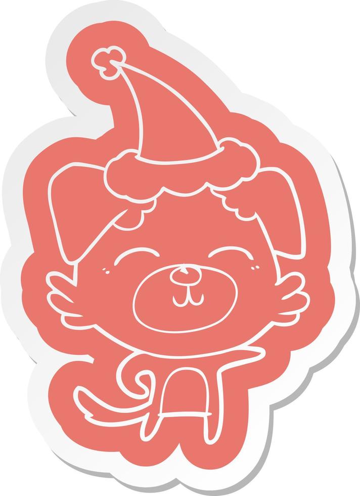 cartoon  sticker of a dog pointing wearing santa hat vector