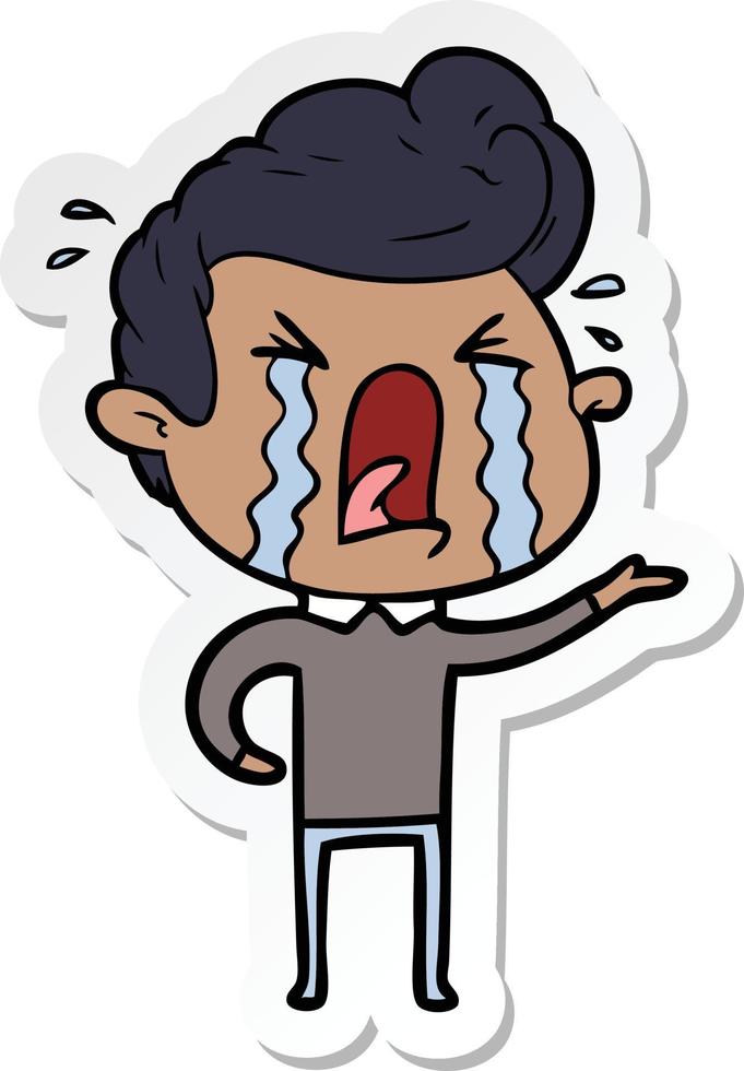 sticker of a cartoon crying man vector