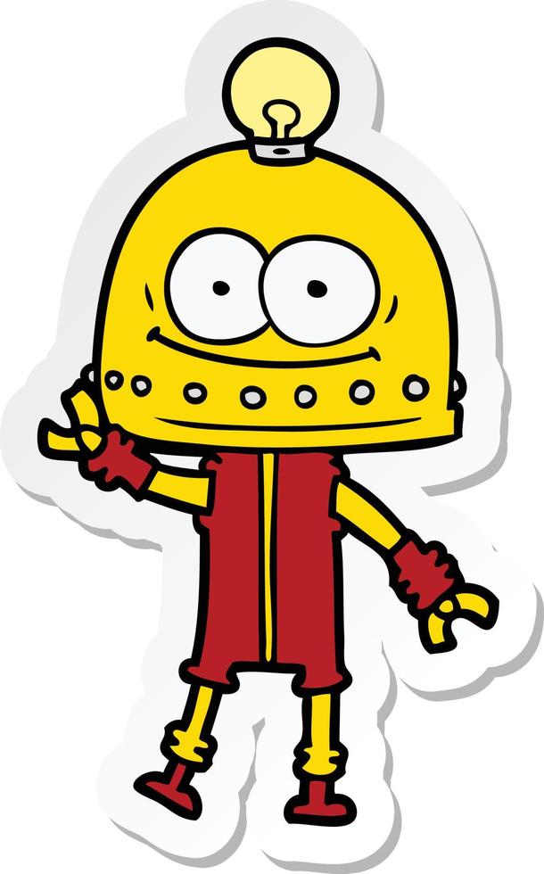 sticker of a happy carton robot with light bulb vector