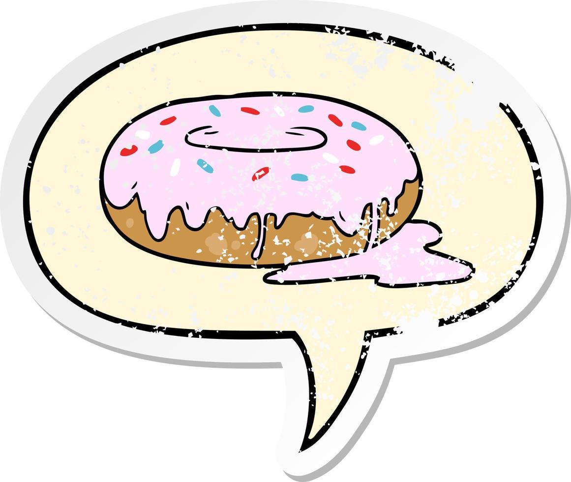 cartoon donut and speech bubble distressed sticker vector