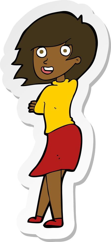 sticker of a cartoon happy woman vector