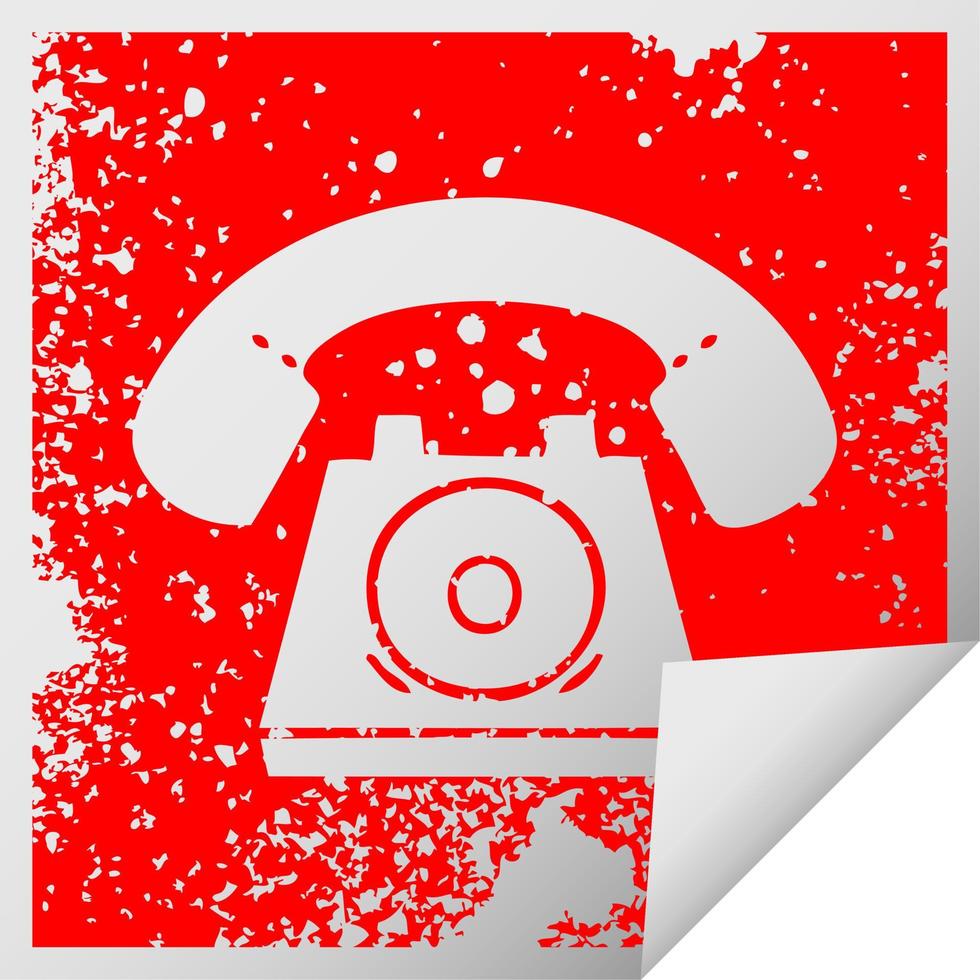 distressed square peeling sticker symbol old telephone vector