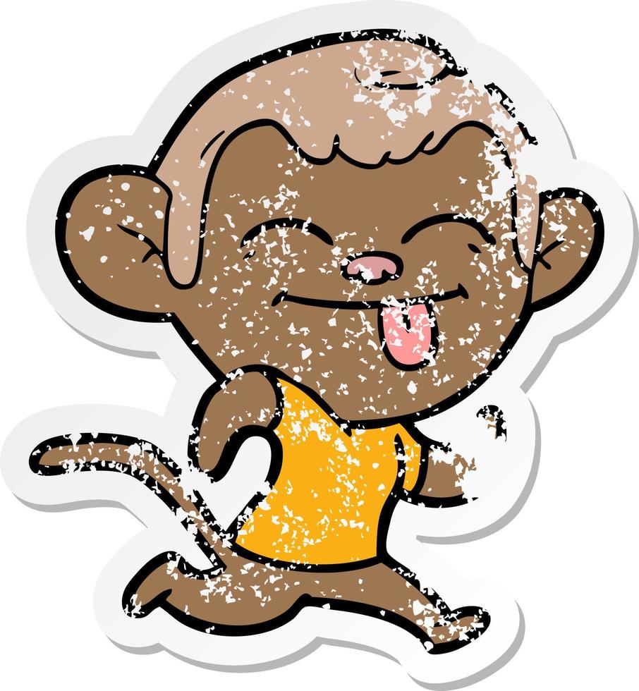 distressed sticker of a funny cartoon monkey vector