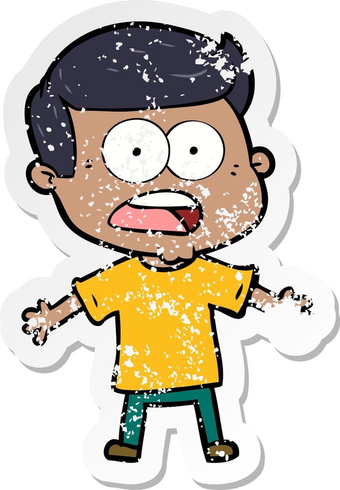distressed sticker of a cartoon shocked man vector