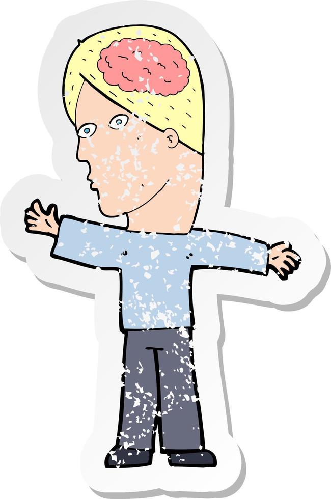 retro distressed sticker of a cartoon man with brain vector