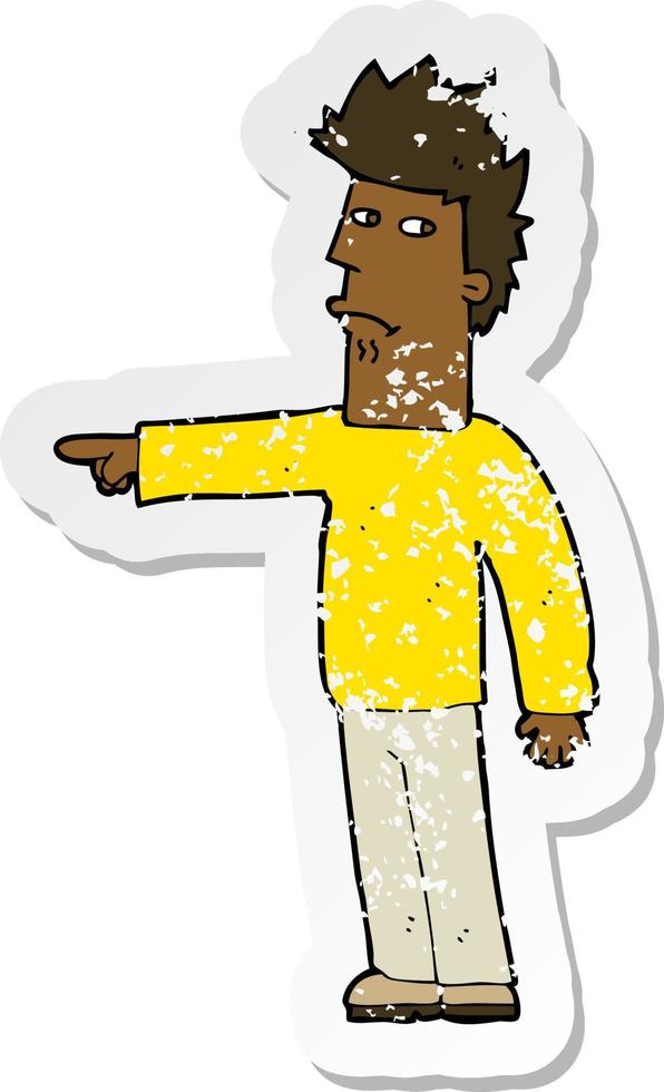 retro distressed sticker of a cartoon man pointing vector