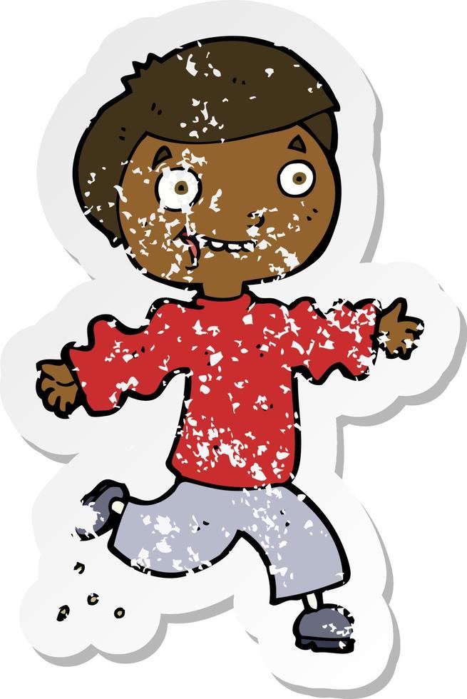 retro distressed sticker of a cartoon excited boy vector
