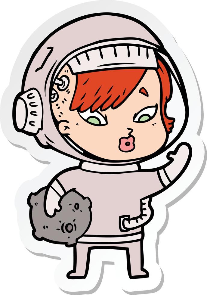 sticker of a cartoon astronaut woman vector