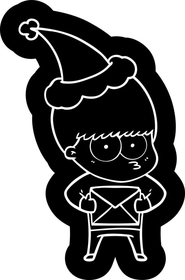 nervous cartoon icon of a boy wearing santa hat vector