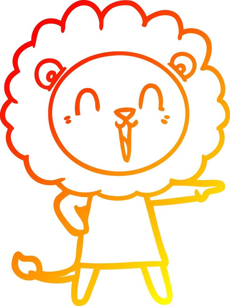 warm gradient line drawing laughing lion cartoon vector