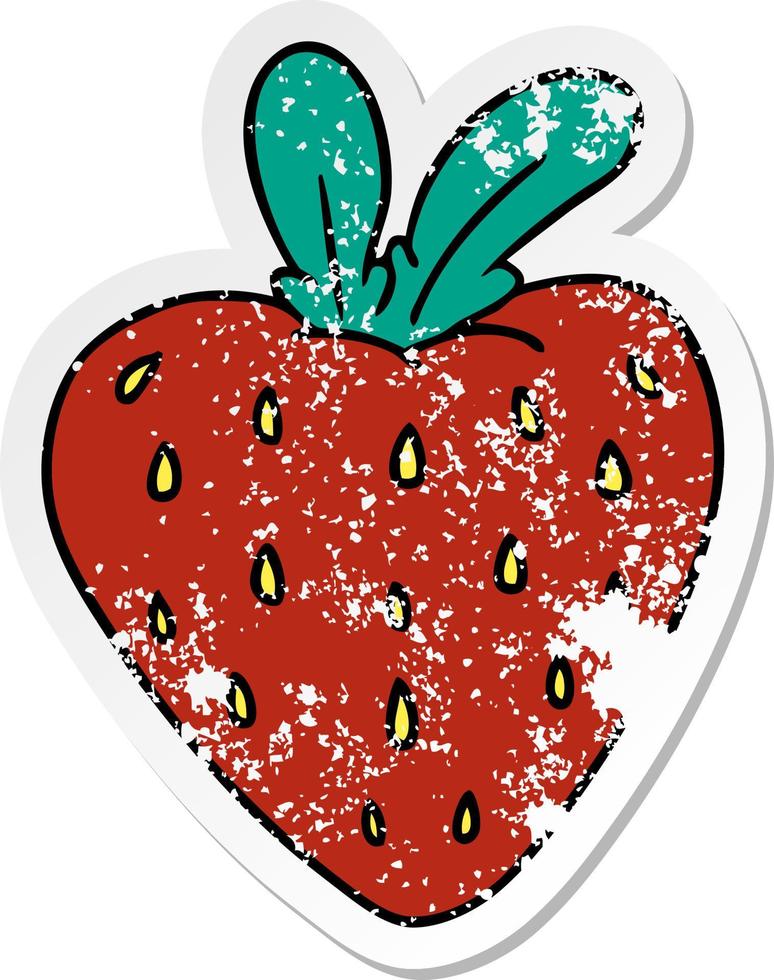 distressed sticker cartoon doodle of a fresh strawberry vector