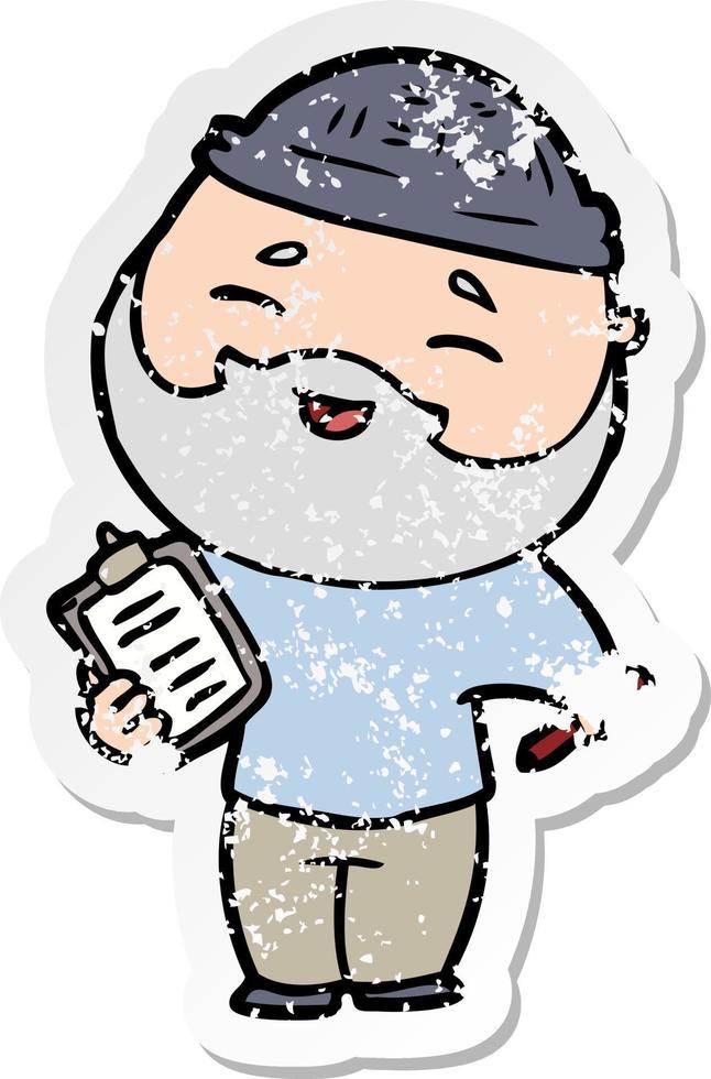 distressed sticker of a cartoon happy bearded man vector