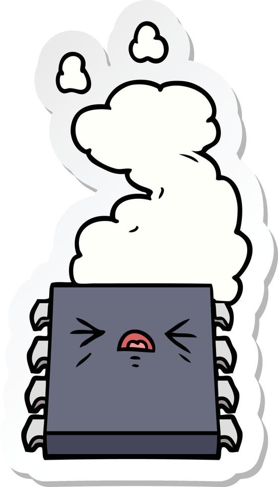 sticker of a cartoon overheating computer chip vector