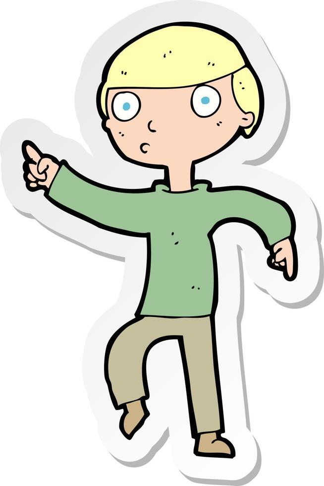 sticker of a cartoon boy pointing vector