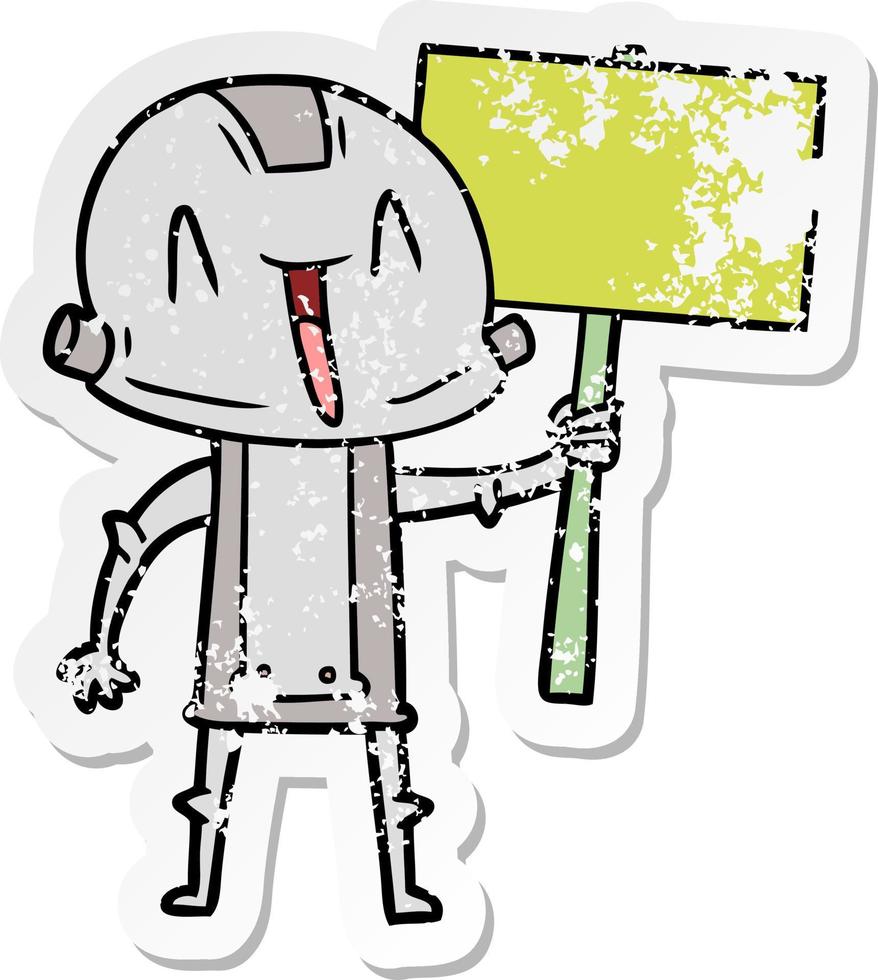 distressed sticker of a cartoon robot vector