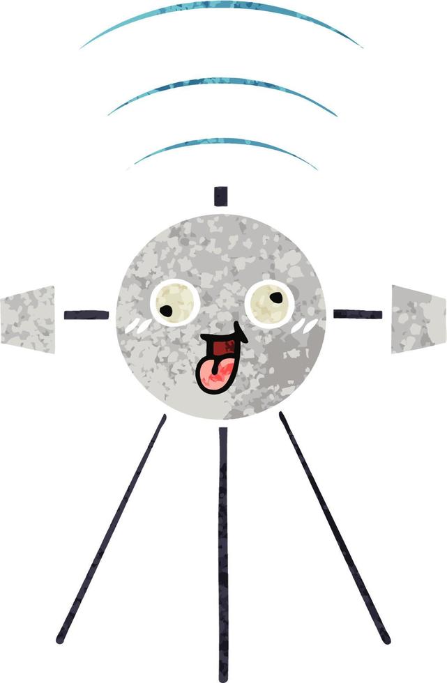 retro illustration style cartoon satellite vector