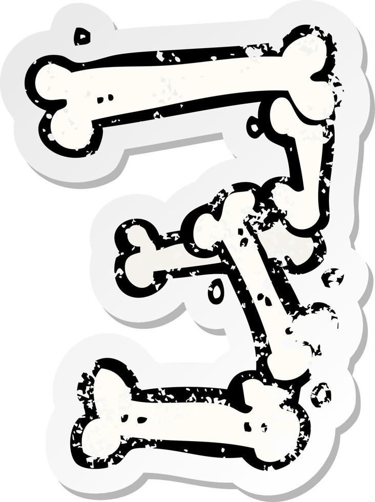 retro distressed sticker of a cartoon halloween bone number vector