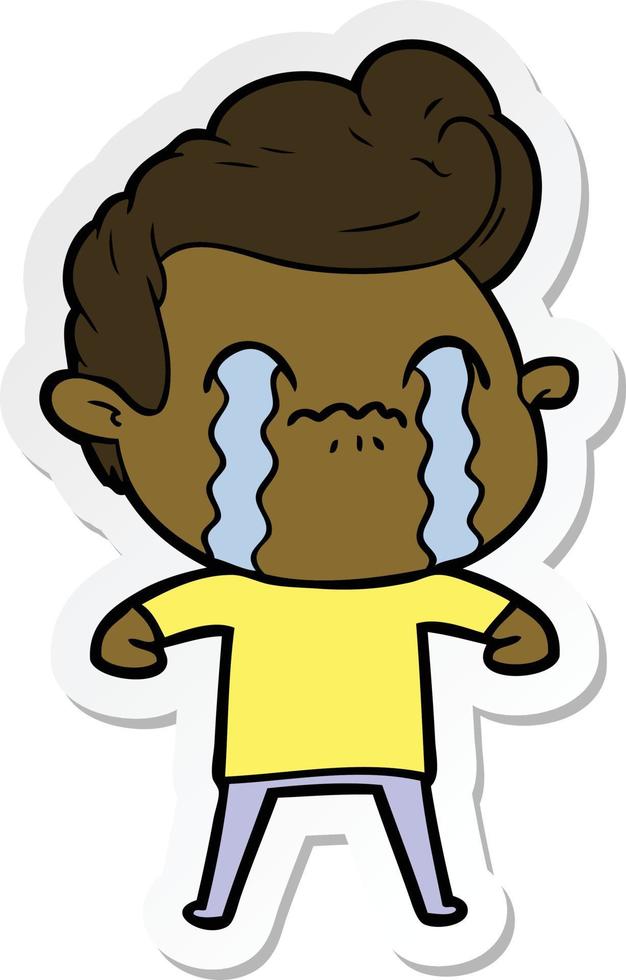 sticker of a cartoon man crying vector