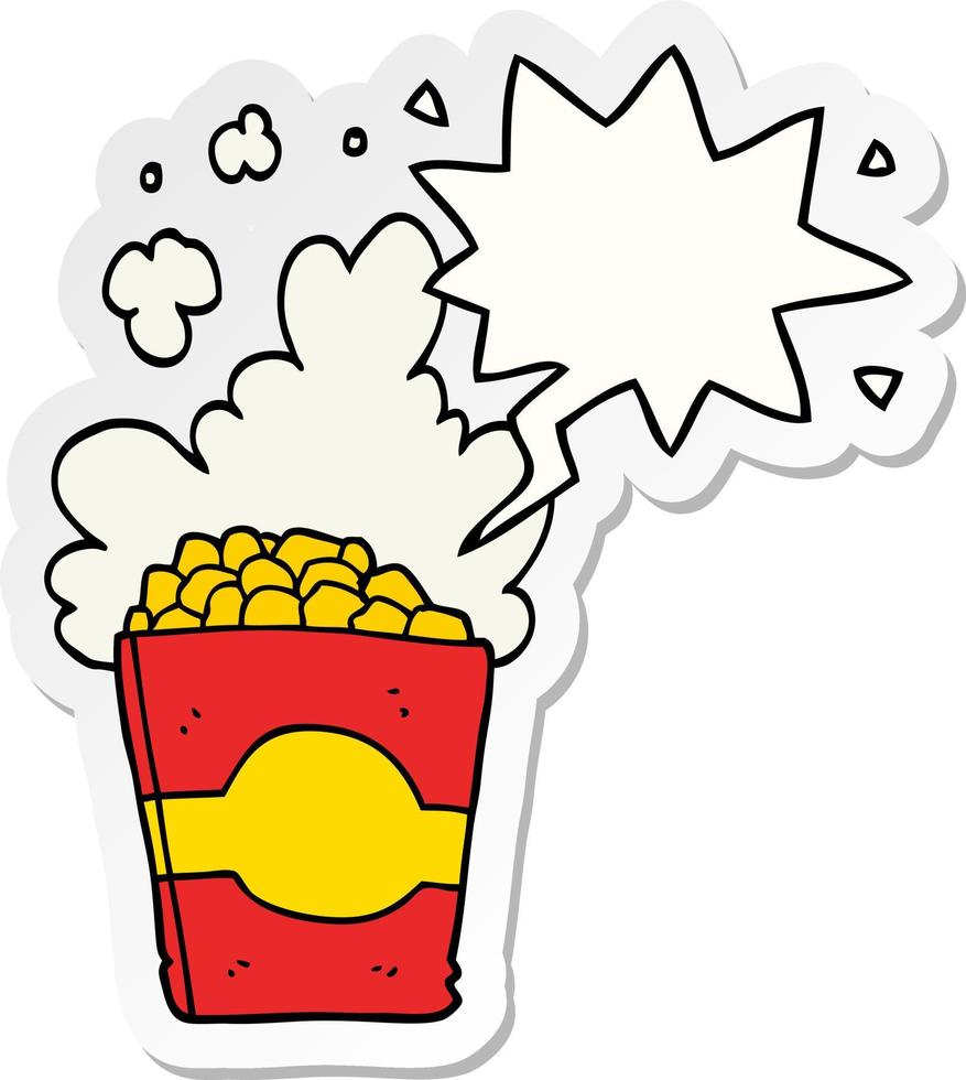 cartoon popcorn and speech bubble sticker vector