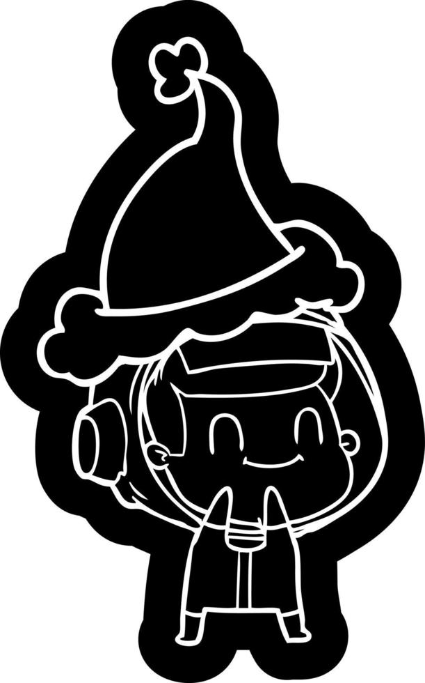 happy cartoon icon of a astronaut wearing santa hat vector